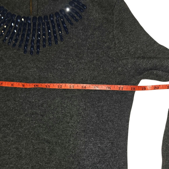 J. Crew Jeweled Starburst Wool Blend 3/4-Sleeve Sweater Back Zipper Gray Size S - Picture 6 of 9